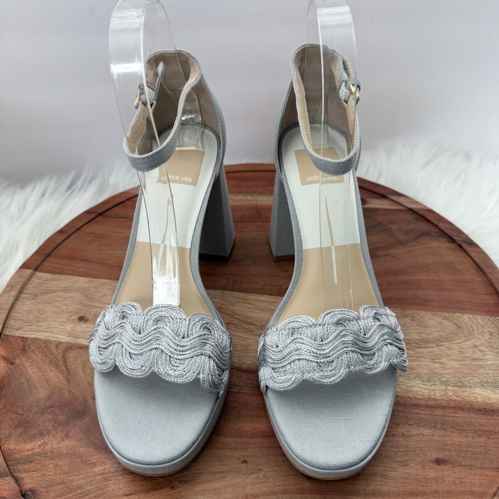Dolce Vita Peltin Grey Woven Raffia Block Heel Platform Sandals Mens 7.5 - Picture 3 of 11
